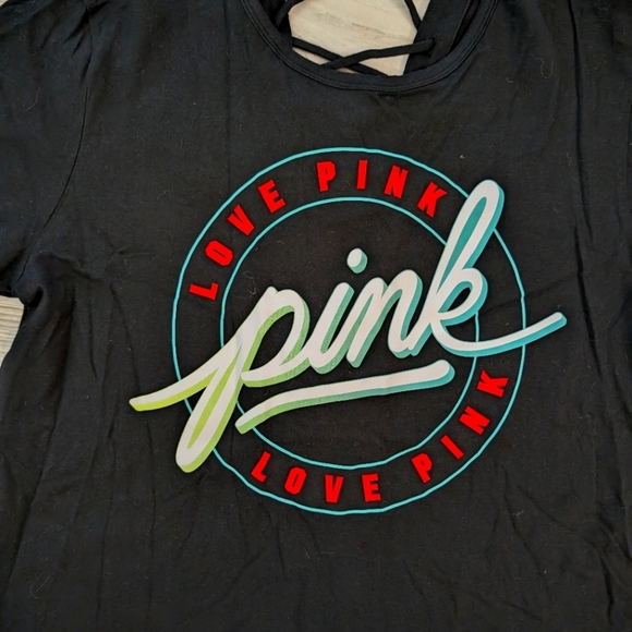 PINK Victoria's Secret Open Back Logo Tee Shirt - Picture 2 of 6